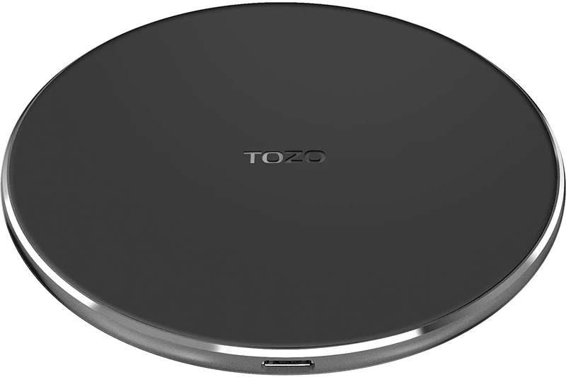 TOZO W1 Wireless Charger Thin Aviation Aluminum Computer Numerical Control Technology Fast Charging Pad Black (NO AC Adapter)