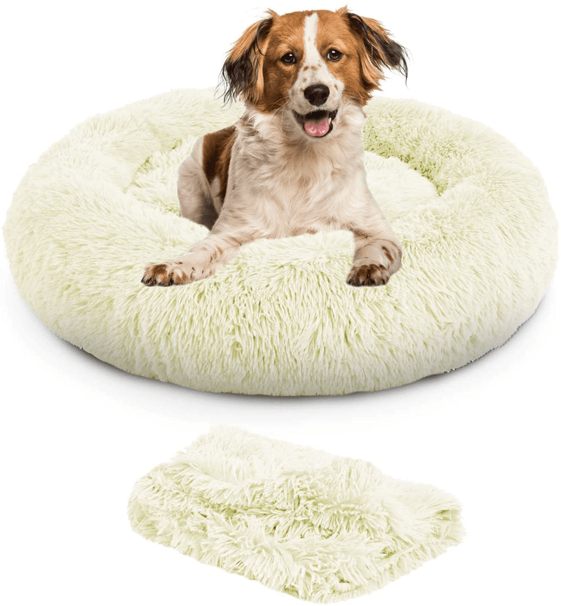 TR Pet Calming Dog Bed Anti-Anxiety Donut Cat Ded Warming Cozy Soft round Dog Bed with Removable Blanket for Large Medium Small Dogs and Cats (L/XL/XXL/XXXL) Animals & Pet Supplies > Pet Supplies > Dog Supplies > Dog Beds TR pet White XL-30 inch 