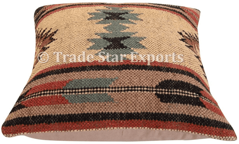 Trade Star Indian Jute Cushion Cover, Handwoven Rug Pillow, Kilim Pillow Cover 18X18, Boho Home Decor, Vintage Pillow Case, Oriental Cushion Cover, Decorative Throw Pillows (Pattern 7)