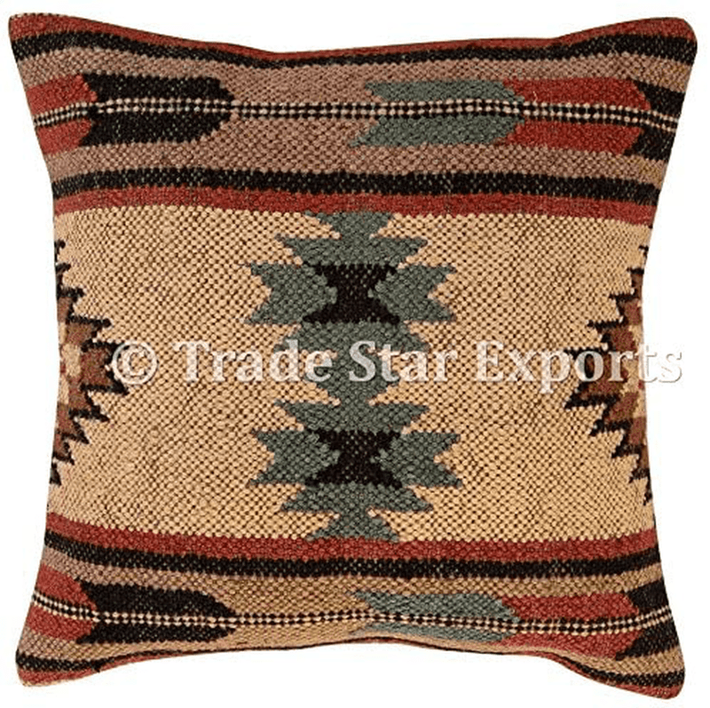 Trade Star Indian Jute Cushion Cover, Handwoven Rug Pillow, Kilim Pillow Cover 18X18, Boho Home Decor, Vintage Pillow Case, Oriental Cushion Cover, Decorative Throw Pillows (Pattern 7)