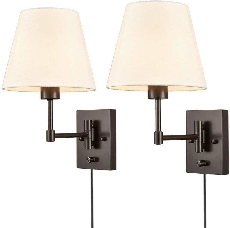 Traditonal 2 Pack Plug in Wall Lights Fabric Shade Swing Arm Wall Lamps Dark Brown Home & Garden > Lighting > Lighting Fixtures > Wall Light Fixtures KOL DEALS   