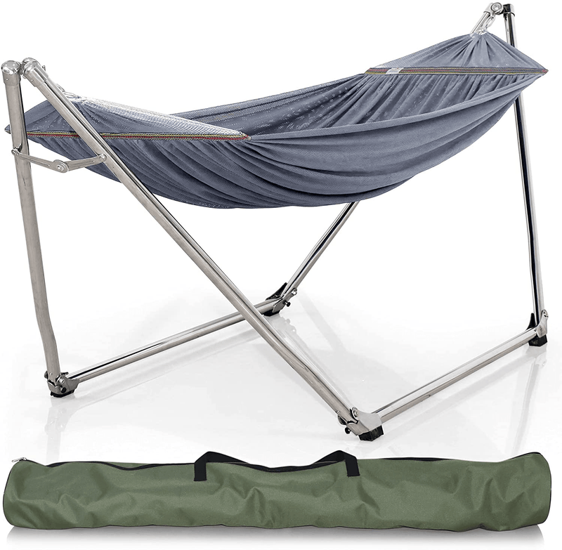 Tranquillo Pearluxis Hammock Stand – 1.2mm Thickness Stainless Steel Frame with Polyester Hammock Net, Single, Black Home & Garden > Lawn & Garden > Outdoor Living > Hammocks Tranquillo Gray  