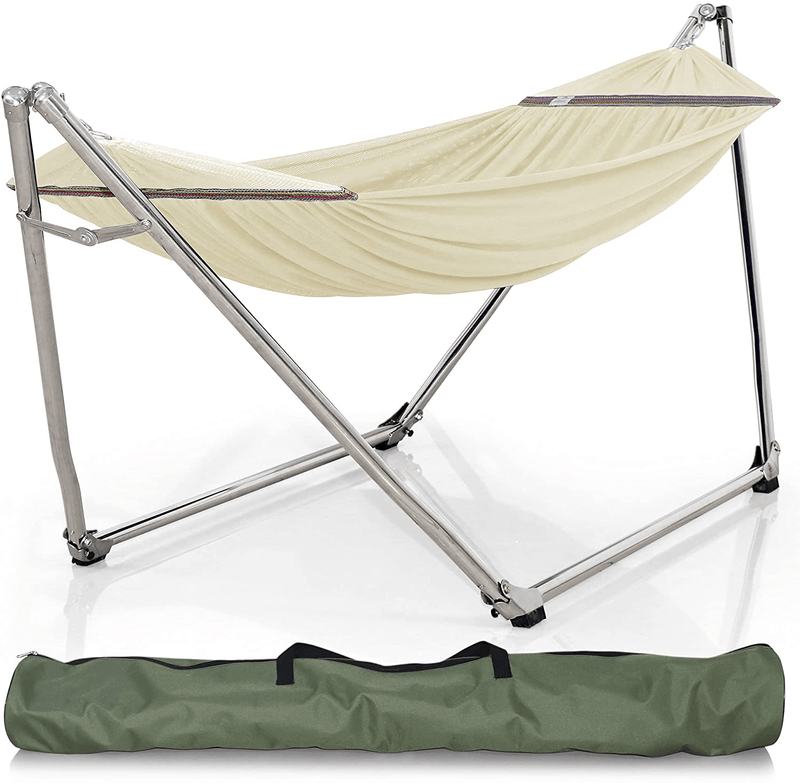 Tranquillo Pearluxis Hammock Stand – 1.2mm Thickness Stainless Steel Frame with Polyester Hammock Net, Single, Black