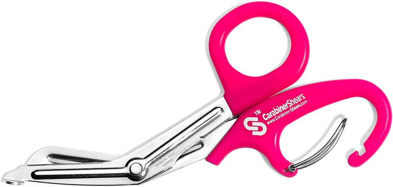 Trauma Shears with Carabiner - Stainless Steel Bandage Scissors for Surgical, EMT, EMS, Medical, Nursing, and Veterinary Use, First Aid Supplies and Accessories, 7.5-Inch, Pink Sporting Goods > Outdoor Recreation > Winter Sports & Activities Carabiner Shears LLC Pink  