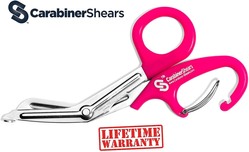 Trauma Shears with Carabiner - Stainless Steel Bandage Scissors for Surgical, EMT, EMS, Medical, Nursing, and Veterinary Use, First Aid Supplies and Accessories, 7.5-Inch, Pink Sporting Goods > Outdoor Recreation > Winter Sports & Activities Carabiner Shears LLC   