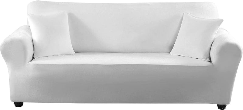 Travan Stretch Sofa Cover Velvet Plush Couch Cover Sofa Slipcovers Luxury Thick Velvet Furniture Protector for 4 Cushion Couch with Two Free Pillow Covers (X-Large, Bean Red Home & Garden > Decor > Chair & Sofa Cushions Travan Ivory 4 Seater 