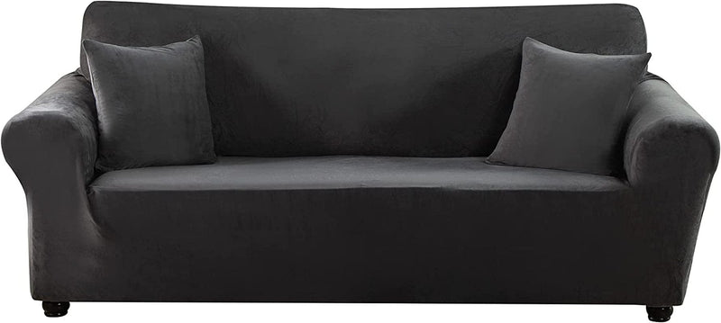 Travan Stretch Sofa Cover Velvet Plush Couch Cover Sofa Slipcovers Luxury Thick Velvet Furniture Protector for 4 Cushion Couch with Two Free Pillow Covers (X-Large, Bean Red Home & Garden > Decor > Chair & Sofa Cushions Travan Grey 2 Seater 