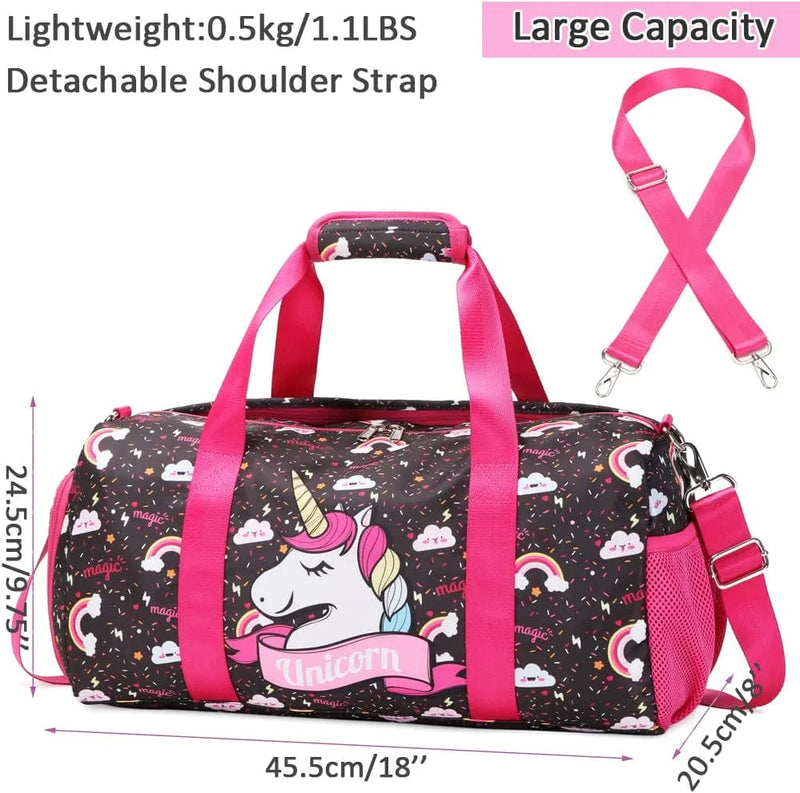 Travel Duffle Bag for Kids Girls Unicorn Weekender Bag Overnight Bag for Girls Water Resistant Sports Gym Bag with Shoe Compartment Wet Pocket Home & Garden > Household Supplies > Storage & Organization Meisohua   