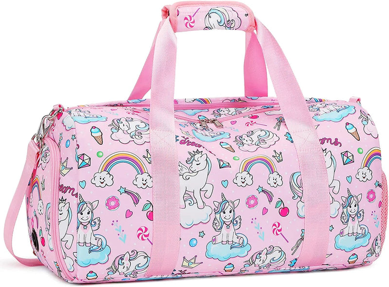 Travel Duffle Bag for Kids Girls Unicorn Weekender Bag Overnight Bag for Girls Water Resistant Sports Gym Bag with Shoe Compartment Wet Pocket Home & Garden > Household Supplies > Storage & Organization Meisohua Light Pink  