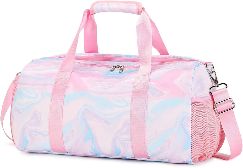 Travel Duffle Bag for Kids Girls Unicorn Weekender Bag Overnight Bag for Girls Water Resistant Sports Gym Bag with Shoe Compartment Wet Pocket Home & Garden > Household Supplies > Storage & Organization Meisohua Marble Pink  
