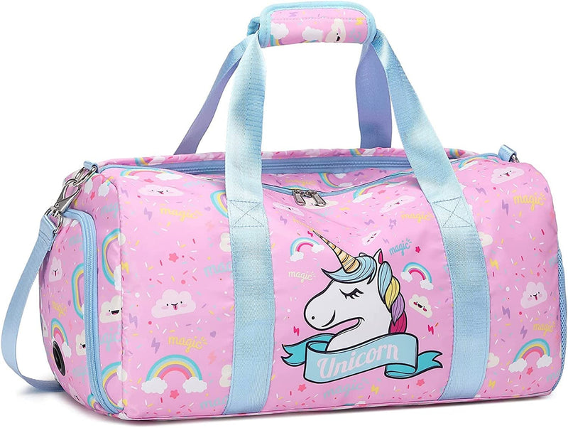 Travel Duffle Bag for Kids Girls Unicorn Weekender Bag Overnight Bag for Girls Water Resistant Sports Gym Bag with Shoe Compartment Wet Pocket Home & Garden > Household Supplies > Storage & Organization Meisohua Dark Pink  