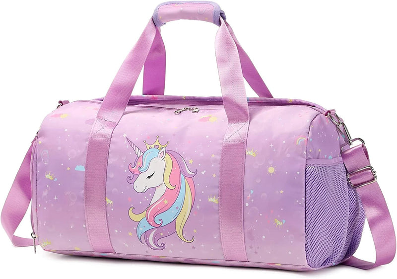 Travel Duffle Bag for Kids Girls Unicorn Weekender Bag Overnight Bag for Girls Water Resistant Sports Gym Bag with Shoe Compartment Wet Pocket Home & Garden > Household Supplies > Storage & Organization Meisohua Crown Purple  