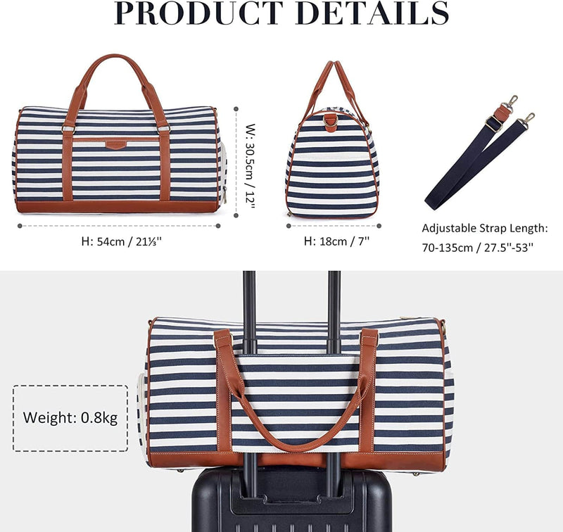 Travel Duffle Bag MISSNINE Canvas Sport Duffle Weekender Bag Overnight Bag Carry on Gym Bag with Shoe Compartment, Blue Stripe Home & Garden > Household Supplies > Storage & Organization Missnine   