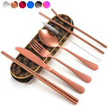 Travel Utensils,Reusable Silverware Set To Go Portable Cutlery Set with a Waterproof Carrying Case for Lunch Boxes Workplace Camping School Picnic (BrownGridCase/Purple) Home & Garden > Kitchen & Dining > Tableware > Flatware > Flatware Sets Topbooc Rosegold  