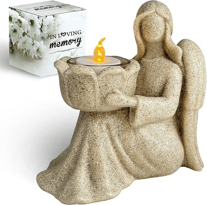 TrayClicks Memorial Gifts Sympathy Gifts for Loss of Loved One with LED Tealight Angel Candle Holder Bereavement Gifts, Grief, Grieving Gifts Condolence Gift Remembrance Funeral Gift in Memory of Loss