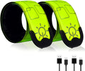 TRAYIU LED Safety Wristband Lights - 2 Pack Rechargeable Light up Arm Ankle Band Kids Magic Slap Glow Bracelets Reflective Belt High Visibility for Night Cycling Walking Joggers Running Gear