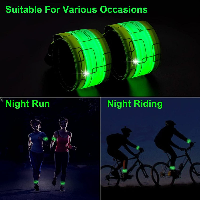 TRAYIU LED Safety Wristband Lights - 2 Pack Rechargeable Light up Arm Ankle Band Kids Magic Slap Glow Bracelets Reflective Belt High Visibility for Night Cycling Walking Joggers Running Gear
