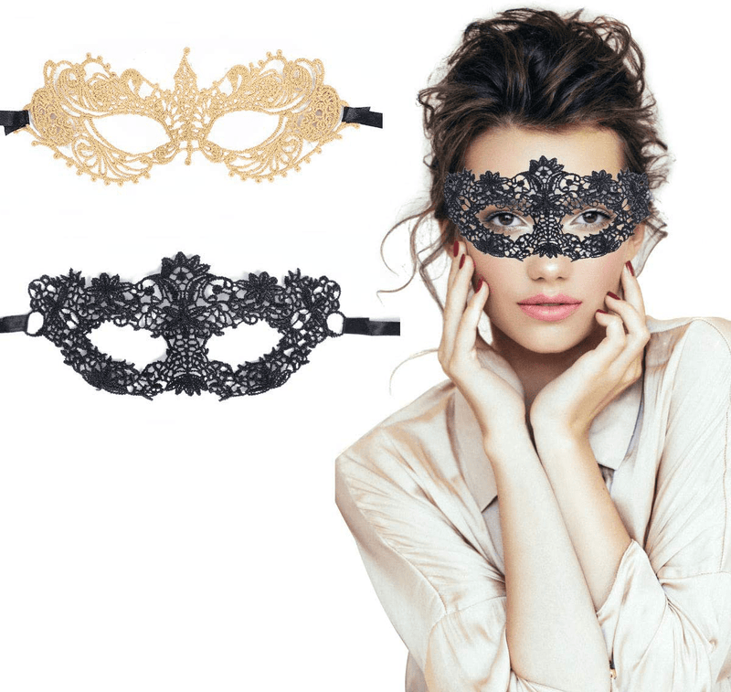 TreatMe Masquerade Mask - 3 Pack Women Venetian Mask Pretty Elegant Lady Lace Masquerade Halloween Mardi Gras Party Apparel & Accessories > Costumes & Accessories > Masks TreatMe Black+gold  