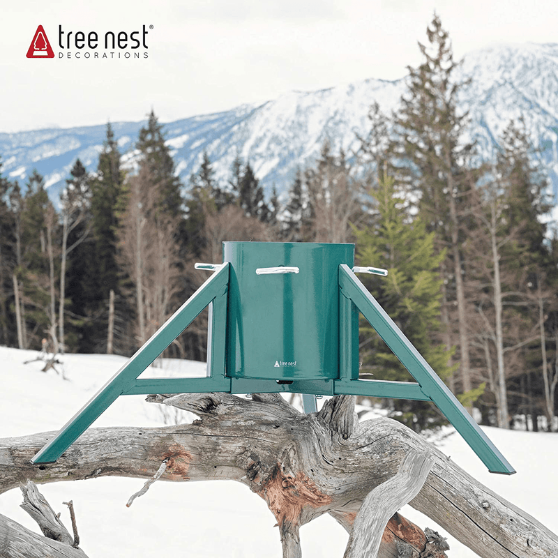 Tree Nest Geometric Modern Design Christmas Tree Stand Base Tree Holder for Real Trees Up to 8.3' Trees Large Water Reservoir Holds Up to 0.95 Gal (Medium, Red)