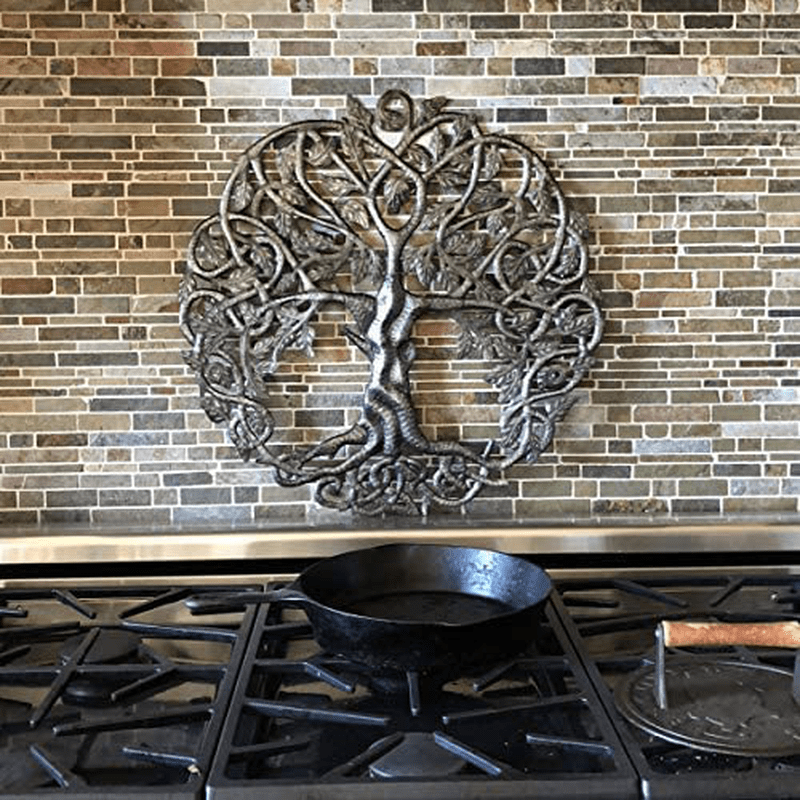 Tree of Life Metal Wall Art, Contemporary Iron Artwork Decor, Celtic Family Trees, 23 In. x 23 In. Round Modern Plaque, Handmade in Haiti,Fair Trade Certified, Signed By Wilson Etienne