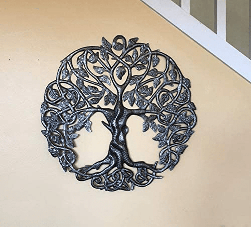 Tree of Life Metal Wall Art, Contemporary Iron Artwork Decor, Celtic Family Trees, 23 In. x 23 In. Round Modern Plaque, Handmade in Haiti,Fair Trade Certified, Signed By Wilson Etienne Home & Garden > Decor > Artwork > Sculptures & Statues It's Cactus   