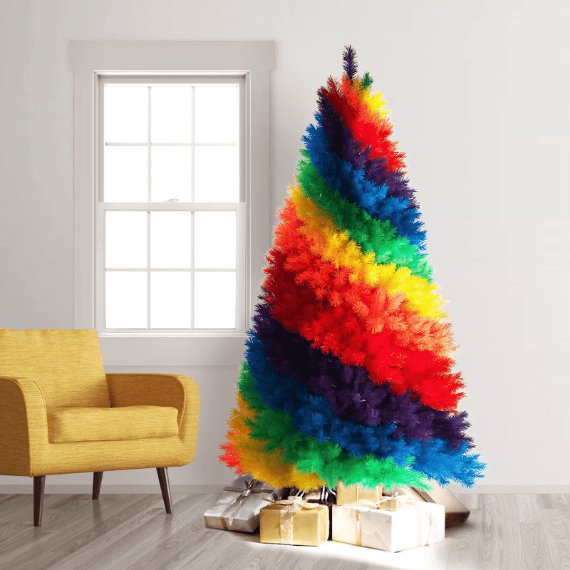Treetopia Color Burst Rainbow 7 Foot 1213 Branch Tip Lightweight Artificial Hinged Full Bodied Unlit Holiday Christmas Tree with Premium White Stand Home & Garden > Decor > Seasonal & Holiday Decorations > Christmas Tree Stands Treetopia   