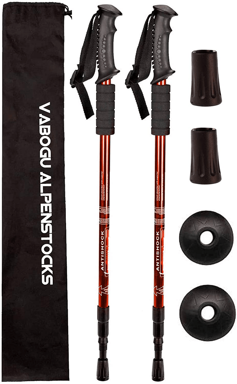 Trekking Poles -2 Pack Adjustable Hiking or Walking Sticks - Strong, Lightweight, Shock and Carry Bag for Hiking, Camping, Mountaining, Backpacking, Walking, Trekking (Red 2Pack, 24--53 In) Sporting Goods > Outdoor Recreation > Camping & Hiking > Hiking Poles Vabogu   