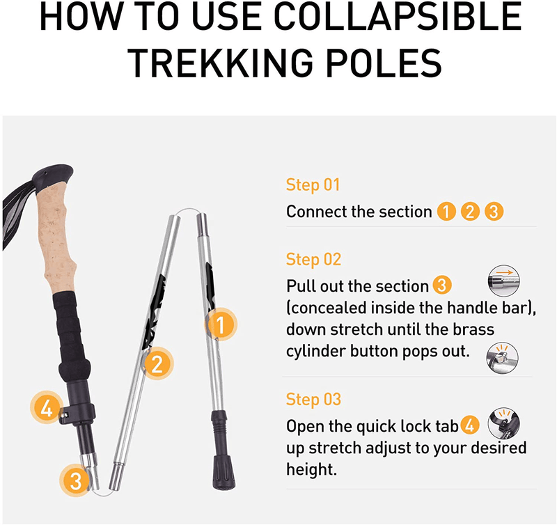Trekking Poles Collapsible Aluminum Alloy 7075 Hiking Poles 1Pc Pack Adjustable Quick Lock for Hiking, Camping, Outdoor Sporting Goods > Outdoor Recreation > Camping & Hiking > Hiking Poles fearls   