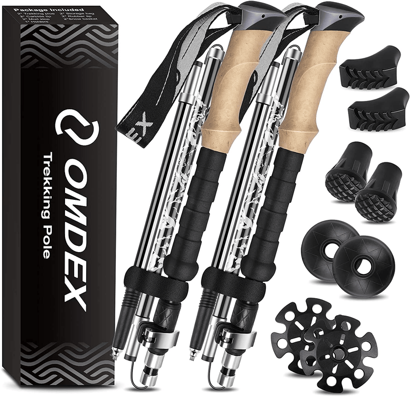Trekking Poles for Hiking Collapsible - OMDEX Upgrade Ultralight Folding Aluminum Alloy 7075 Hiking Pole Pairs, Hiking Sticks Lightweight with Quick Lock System, Foldable Walking Sticks for Men Women Sporting Goods > Outdoor Recreation > Camping & Hiking > Hiking Poles OMDEX   