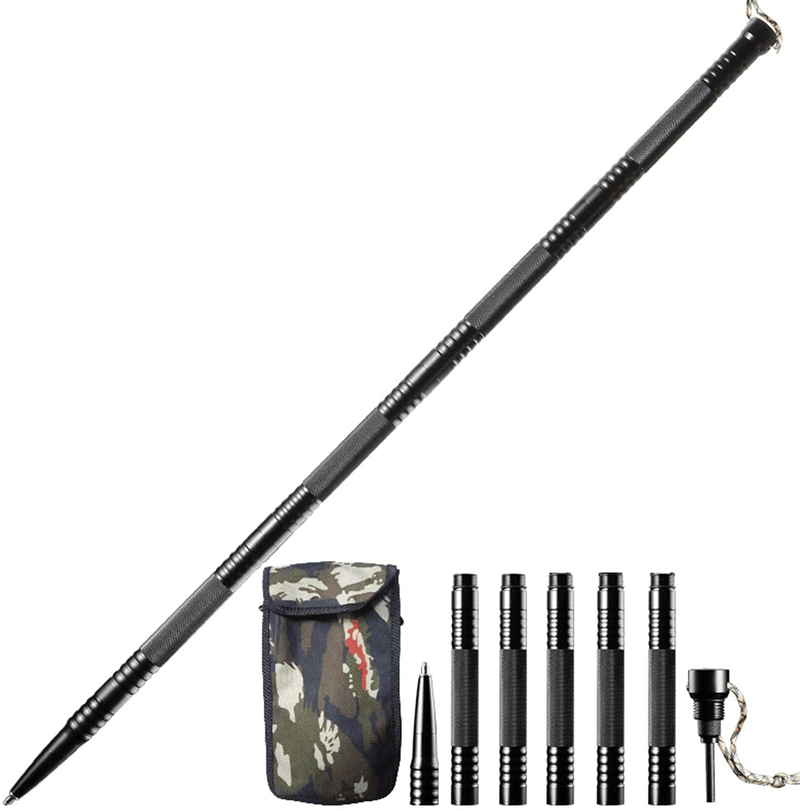Trekking Poles, Multifunctional Aluminum Hiking Stick with Compass, Adjustable Height, Tactical Trekking Poles for Hiking, Traveling, Camping, Mountaineering