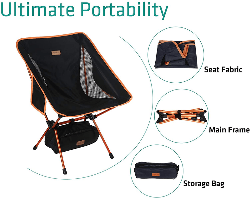 Trekology 2Pc YIZI GO Portable Camping Chairs Two Pack, Compact Ultralight Folding Backpacking Chairs, Small Collapsible Foldable Packable Lightweight Backpack Chair for Outdoor, Camp, Picnic, Hiking