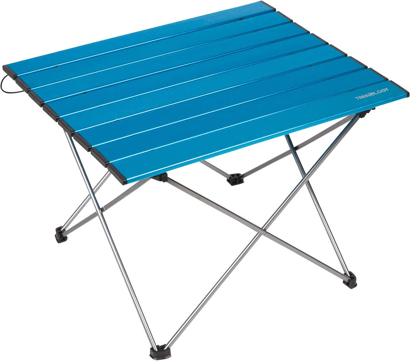 Trekology Portable Camping Side Tables with Aluminum Table Top: Hard-Topped Folding Table in a Bag for Picnic, Camp, Beach, Boat, Useful for Dining & Cooking with Burner, Easy to Clean Sporting Goods > Outdoor Recreation > Camping & Hiking > Camp Furniture TREKOLOGY Blue Small 