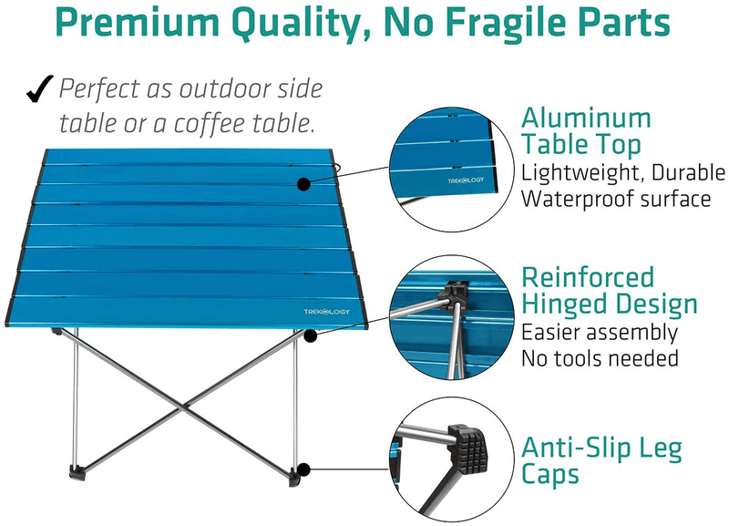Trekology Portable Camping Side Tables with Aluminum Table Top: Hard-Topped Folding Table in a Bag for Picnic, Camp, Beach, Boat, Useful for Dining & Cooking with Burner, Easy to Clean Sporting Goods > Outdoor Recreation > Camping & Hiking > Camp Furniture TREKOLOGY   