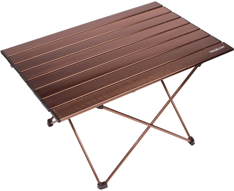 Trekology Portable Camping Side Tables with Aluminum Table Top: Hard-Topped Folding Table in a Bag for Picnic, Camp, Beach, Boat, Useful for Dining & Cooking with Burner, Easy to Clean Sporting Goods > Outdoor Recreation > Camping & Hiking > Camp Furniture TREKOLOGY Brown Medium 