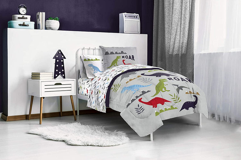 Trend Collector Dinosaur Roar 5 Piece Twin Bed Set - Includes Comforter & Sheet Set - Super Soft Fade Resistant Microfiber Bedding