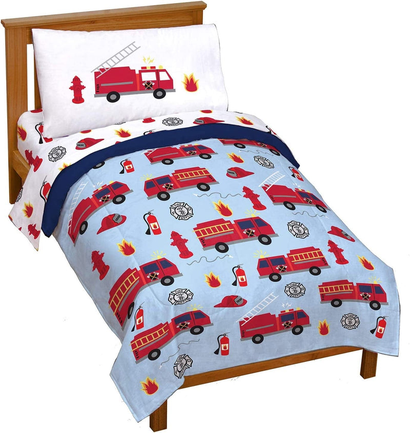 Trend Collector Go Fire Truck Go 4 Piece Toddler Bed Set - Includes Comforter & Sheet Set - Super Soft Fade Resistant Microfiber Bedding Home & Garden > Linens & Bedding > Bedding Jay Franco & Sons, Inc. Blue - Fire Truck Toddler 