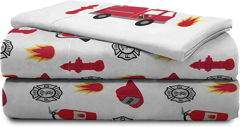 Trend Collector Go Fire Truck Go 4 Piece Toddler Bed Set - Includes Comforter & Sheet Set - Super Soft Fade Resistant Microfiber Bedding