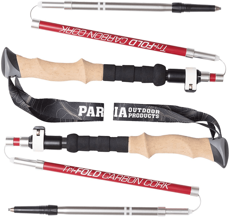 Tri-Fold Carbon Cork Trekking Poles / Sticks - Folding, Collapsible, Adjustable, and Ultralight - Perfect for Hiking, Walking, Backpacking and Snowshoeing