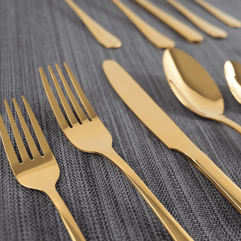 Tribal Cooking Gold Flatware Set-Stainless Steel silverware, Utensil, Cutlery Set-Flatware Sets - Knives, Fork and Spoon Set - 20Piece, Rust Resistant, Dishwasher Safe-Stunning Golden Polished Finish