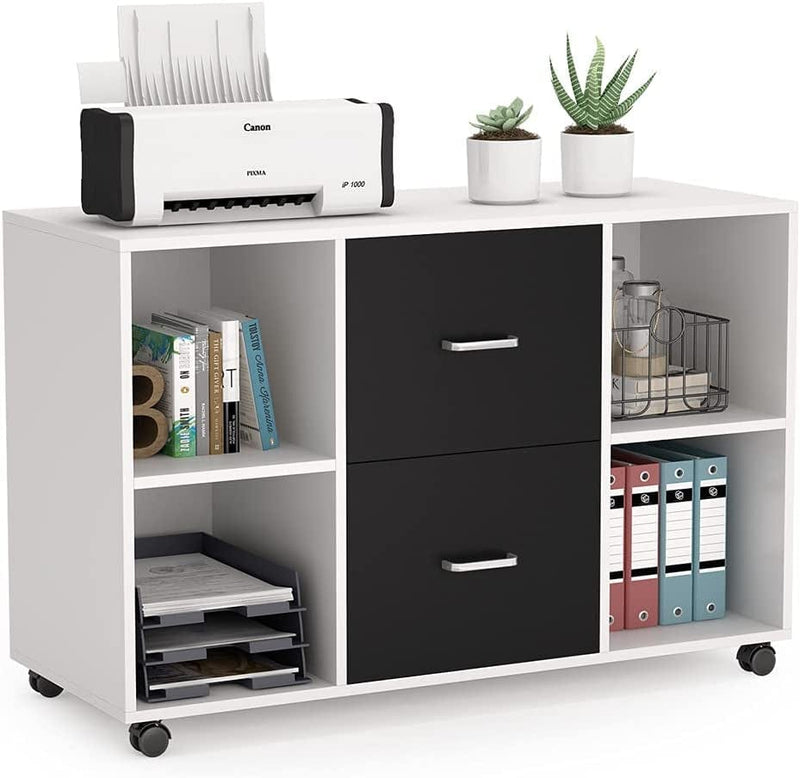 Tribesigns 2 Drawer Wood File Cabinet Letter Size, Large Mobile Lateral Filing Cabinet Printer Stand with Storage Shelves and Wheels for Home Office (White) Home & Garden > Household Supplies > Storage & Organization Tribesigns White 39x16x26 in 
