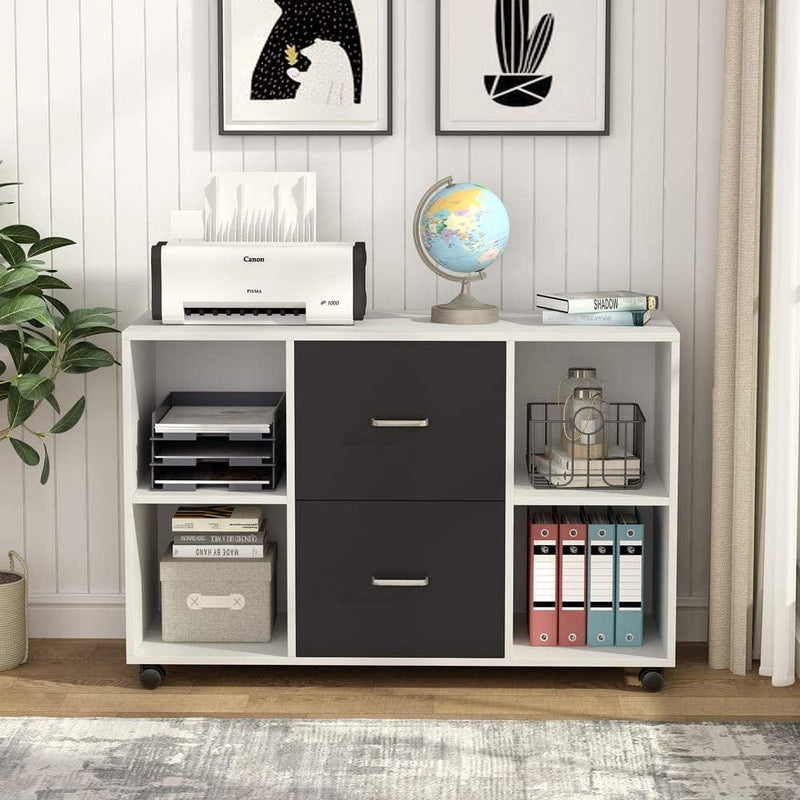 Tribesigns 2 Drawer Wood File Cabinet Letter Size, Large Mobile Lateral Filing Cabinet Printer Stand with Storage Shelves and Wheels for Home Office (White) Home & Garden > Household Supplies > Storage & Organization Tribesigns   