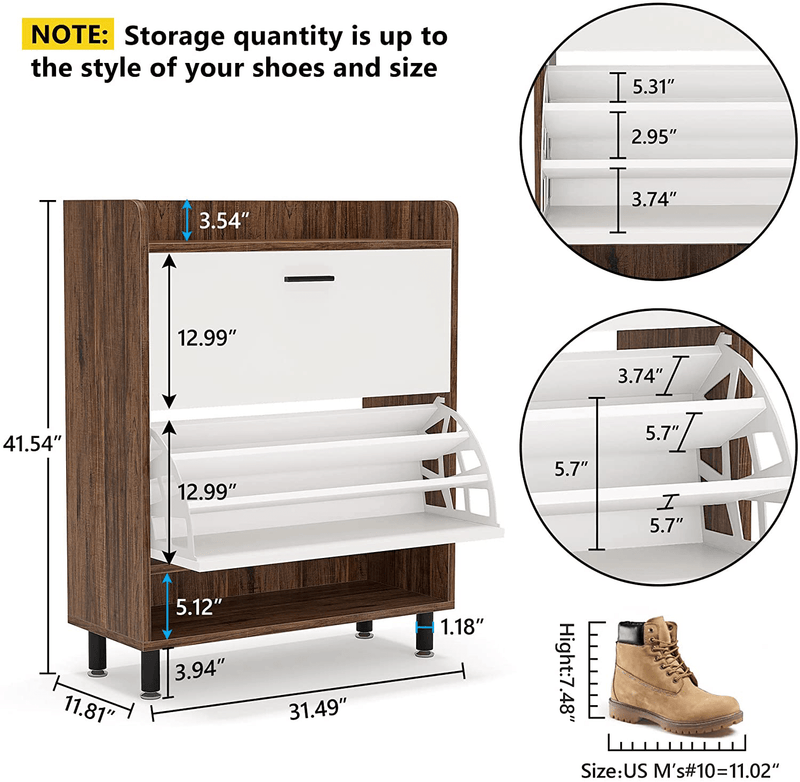 Tribesigns 3-Tier Shoe Storage Cabinet, 24 Pair Tall Shoe Cabinet with Door, Vintage Shoe Organizer Rack with 2 Drawers and Open Shelves for Entryway, Living Room, Bedroom, Dorm Room, Brown Furniture > Cabinets & Storage > Armoires & Wardrobes Tribesigns   