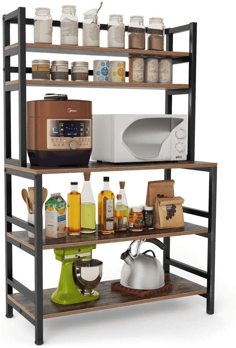 Tribesigns 5-Tier Kitchen Bakers Rack with Hutch, Industrial Microwave Oven Stand, Free Standing Kitchen Utility Cart Storage Shelf Organizer (Rustic Brown) Home & Garden > Kitchen & Dining > Food Storage Tribesigns Rustic Brown  