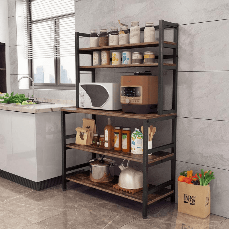 Tribesigns 5-Tier Kitchen Bakers Rack with Hutch, Industrial Microwave Oven Stand, Free Standing Kitchen Utility Cart Storage Shelf Organizer (Rustic Brown)