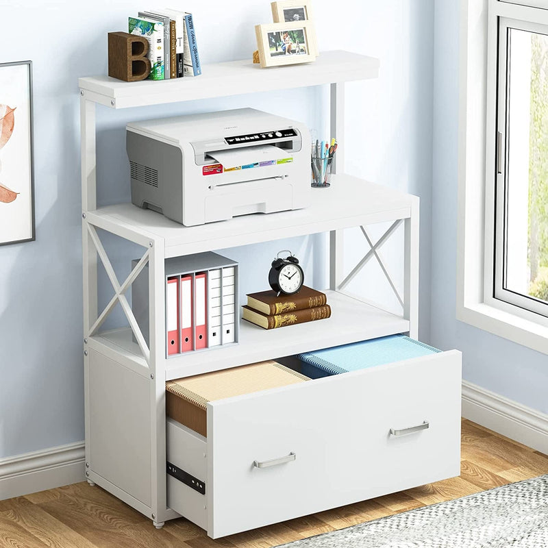 Tribesigns Lateral File Cabinet Modern Filing Cabinet with 1 Large Drawer, Printer Stand with 3 Open Storage Shelves for Home Office Home & Garden > Household Supplies > Storage & Organization Tribesigns White  