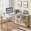 Tribesigns Reversible Modern L-Shaped Desk with Storage Shelves, Corner Computer Desk PC Laptop Study Table Workstation for Home Office Small Space (Gold, 53") Home & Garden > Household Supplies > Storage & Organization Tribesigns Gold 53" 