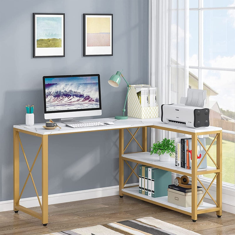Tribesigns Reversible Modern L-Shaped Desk with Storage Shelves, Corner Computer Desk PC Laptop Study Table Workstation for Home Office Small Space (Gold, 53") Home & Garden > Household Supplies > Storage & Organization Tribesigns   