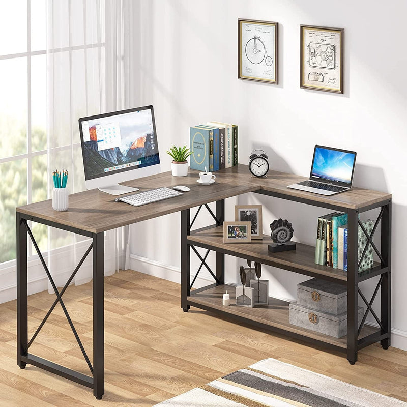 Tribesigns Reversible Modern L-Shaped Desk with Storage Shelves, Corner Computer Desk PC Laptop Study Table Workstation for Home Office Small Space (Gold, 53") Home & Garden > Household Supplies > Storage & Organization Tribesigns Grey 53" 
