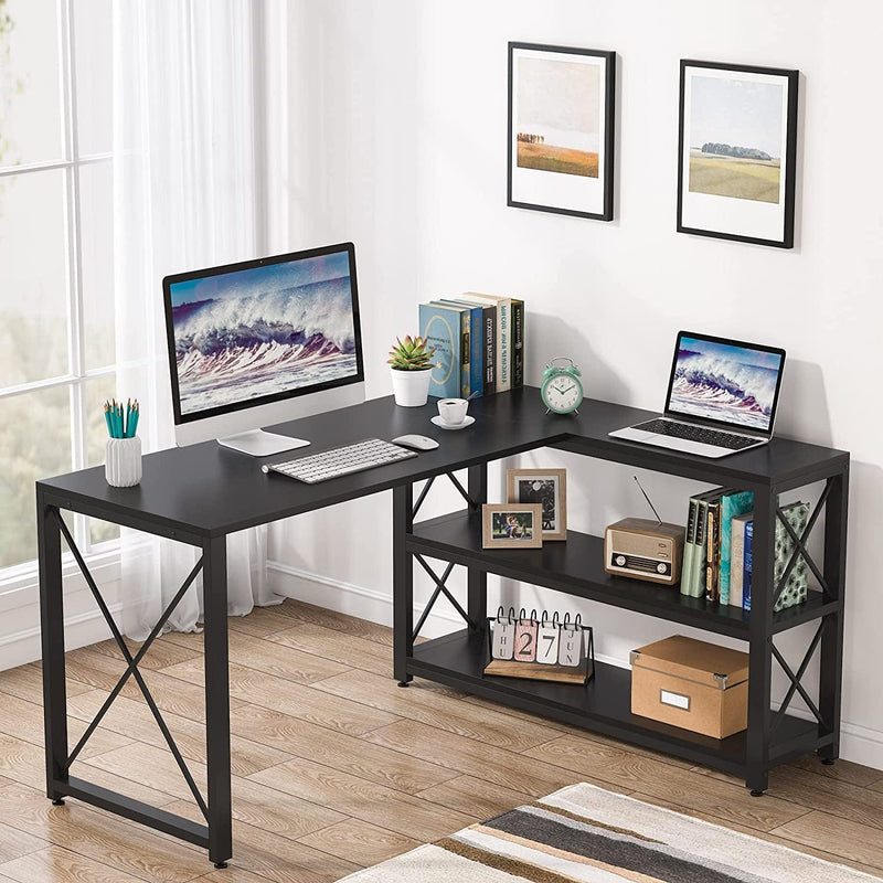 Tribesigns Reversible Modern L-Shaped Desk with Storage Shelves, Corner Computer Desk PC Laptop Study Table Workstation for Home Office Small Space (Gold, 53") Home & Garden > Household Supplies > Storage & Organization Tribesigns Black 53" 