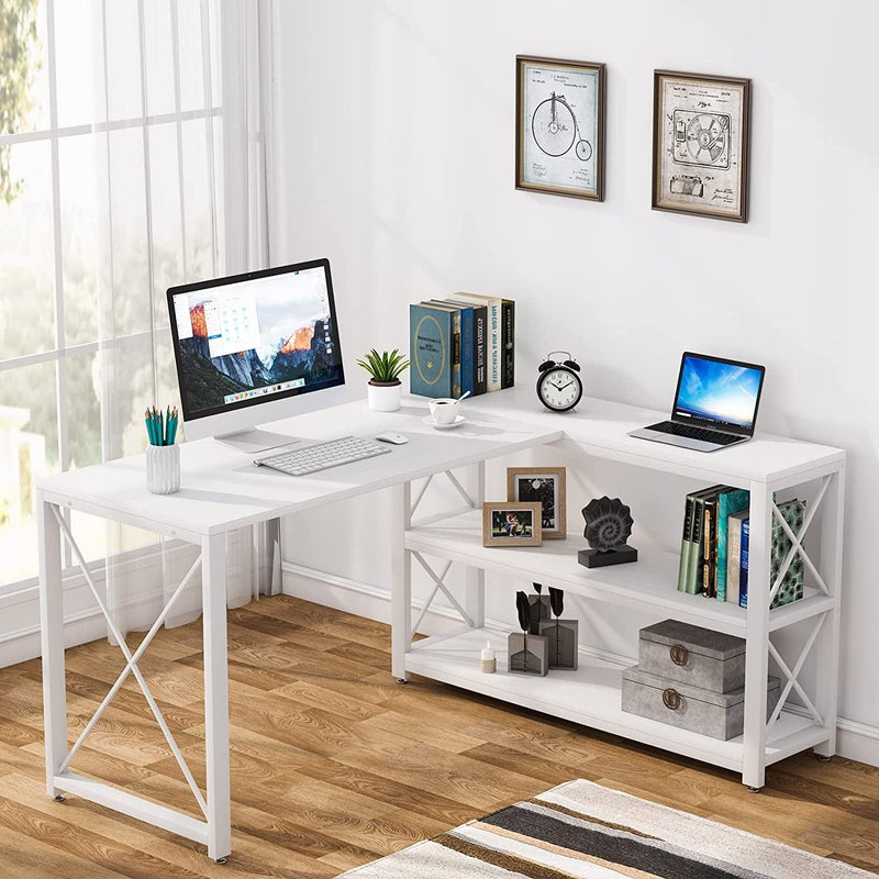 Tribesigns Reversible Modern L-Shaped Desk with Storage Shelves, Corner Computer Desk PC Laptop Study Table Workstation for Home Office Small Space (Gold, 53") Home & Garden > Household Supplies > Storage & Organization Tribesigns White 53" 